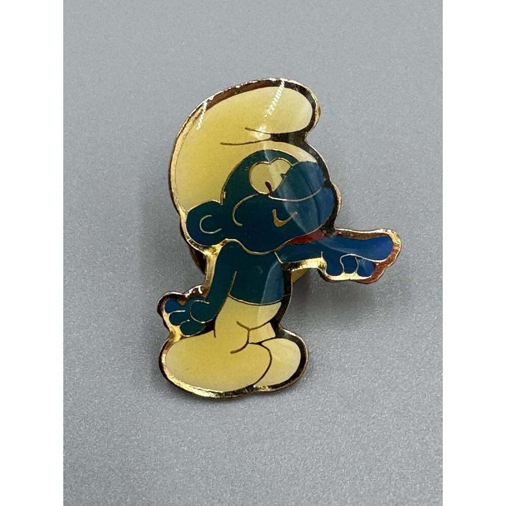 Vintage Enamel Rock & Roll Smurf Smurfs Lapel Pin